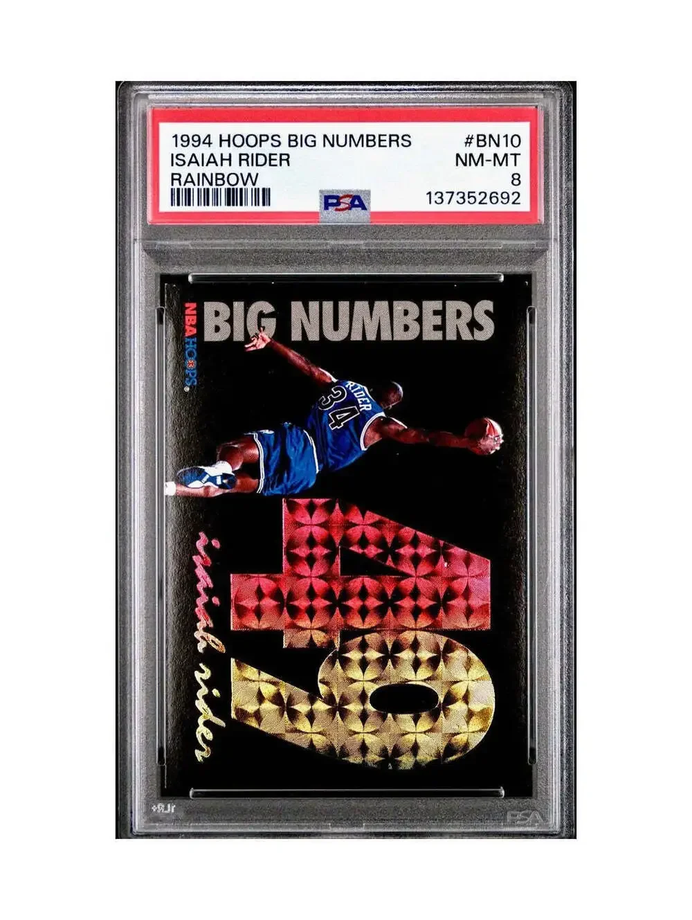 Isaiah Rider 1994 NBA Hoops Big Numbers #BN10 Rainbow PSA 8 NM-MT
